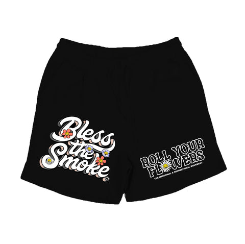 Black Roll Your Flowers Jogger Shorts